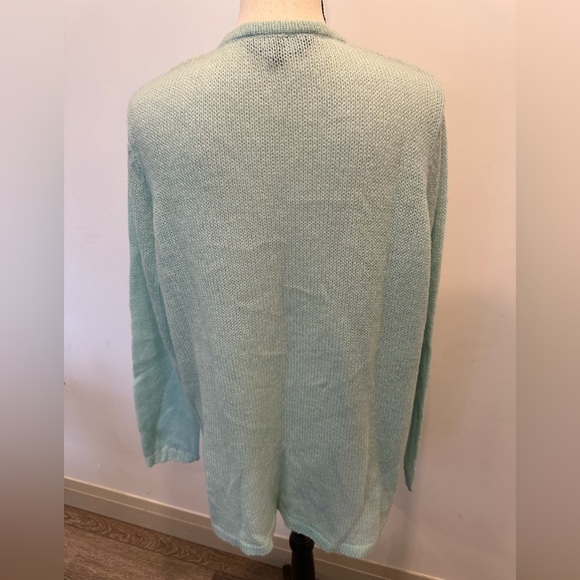 Pennington’s mohair sweater  cardigan mint green floral appliqué SZ 1X - Picture 3 of 5